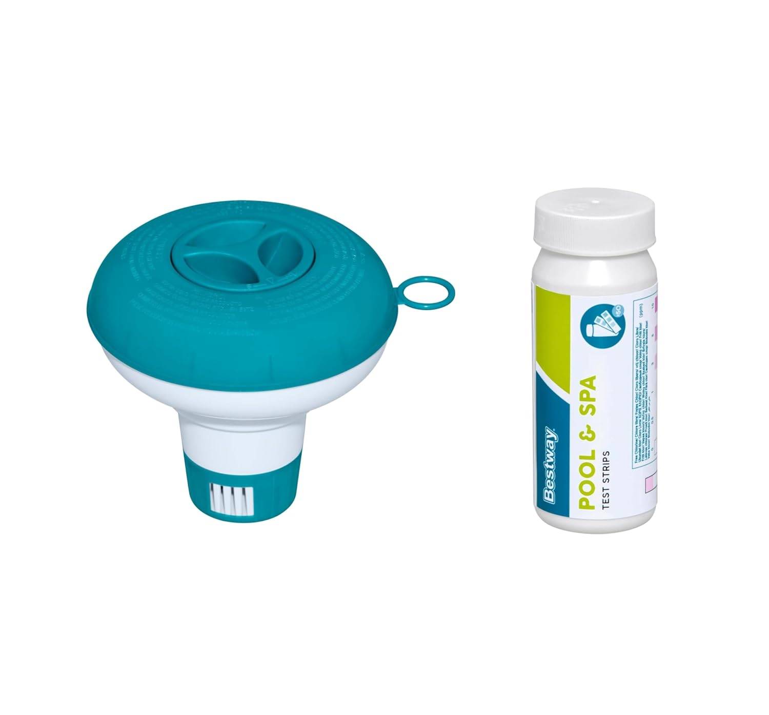 Bestway | Dosierschwimmer-Set inkl. 50 Teststreifen | 12,5 cm Ø | Zur Messung & Dosierung von freiem Chlor, pH-Wert und Gesamtalkalität | Poolwasser