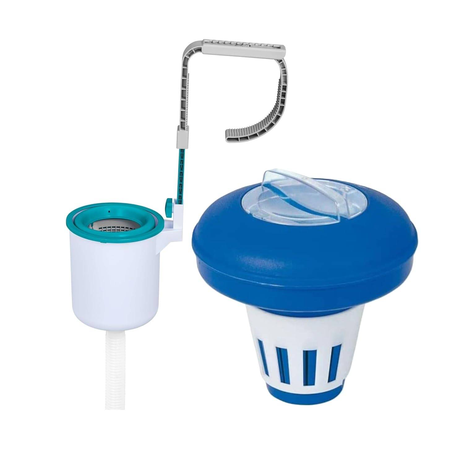 Bestway Poolpflege-Set | Einhängeskimmer für Filteranlagen ab 2.006 l/h & Dosierschwimmer Ø 16,5 cm | zur Oberflächenreinigung & Chemikaliendosier