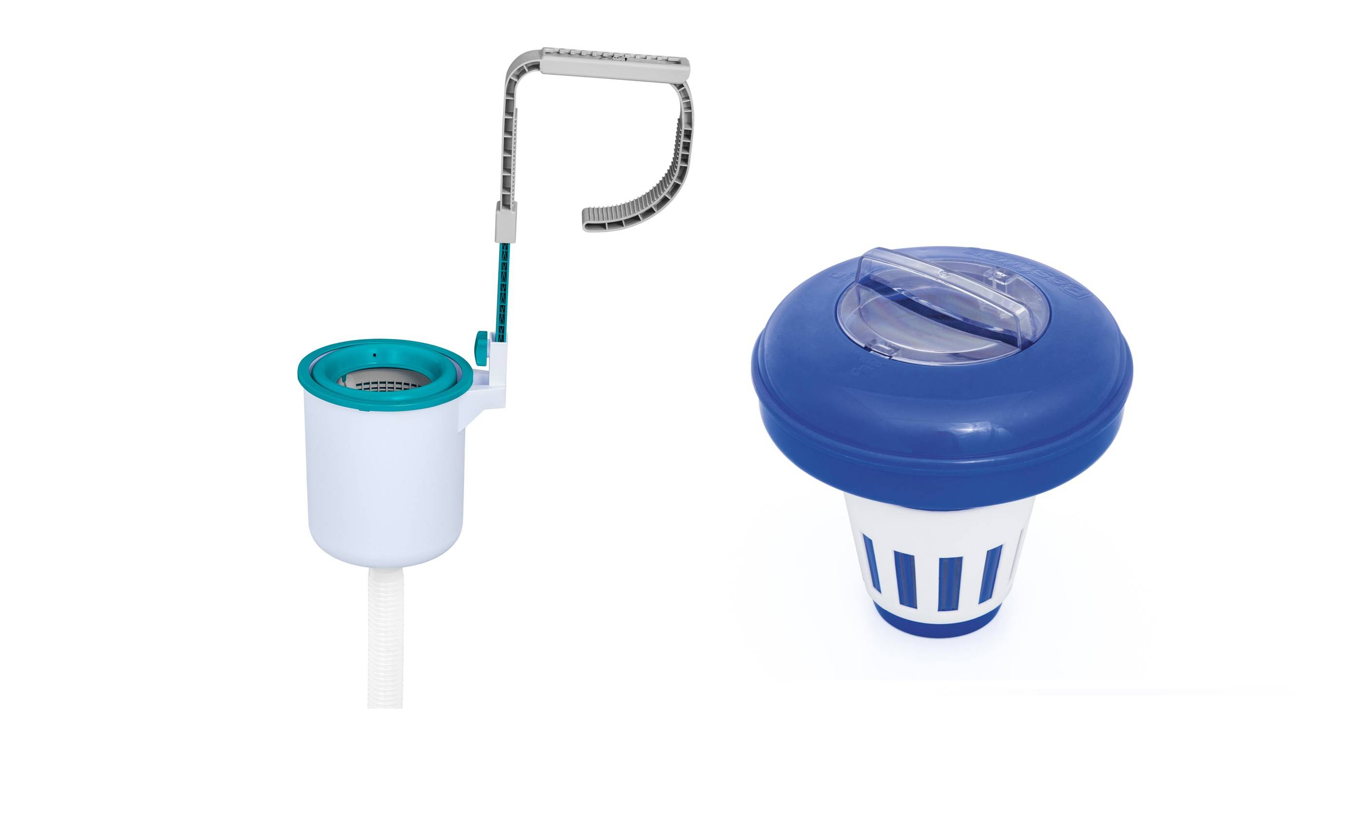 Bestway Flowclear | Poolskimmer Dosier-Kit mit Dosierschwimmer 16,5 cm Ø | Einhängeskimmer für Filtersysteme | Geeignet für Filteranlagen ab 2.006