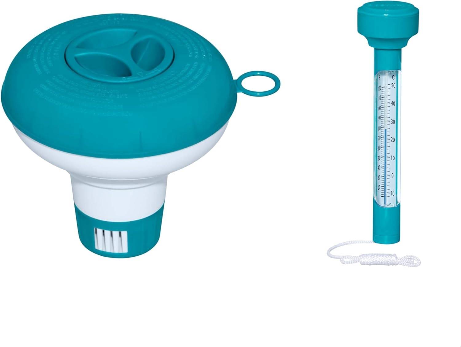 Bestway | Dosierschwimmer Thermo-Set | 12,5 cm Ø | schwimmendes Poolthermometer | Einfache Überwachung der Wassertemperatur | Poolwasser sauber und
