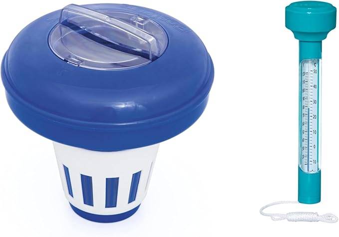 Bestway Flowclear | Dosierschwimmer Thermo-Set | 16,5 cm Ø | schwimmendes Poolthermometer | Einfache Überwachung der Wasserthemeratur | Poolwasser