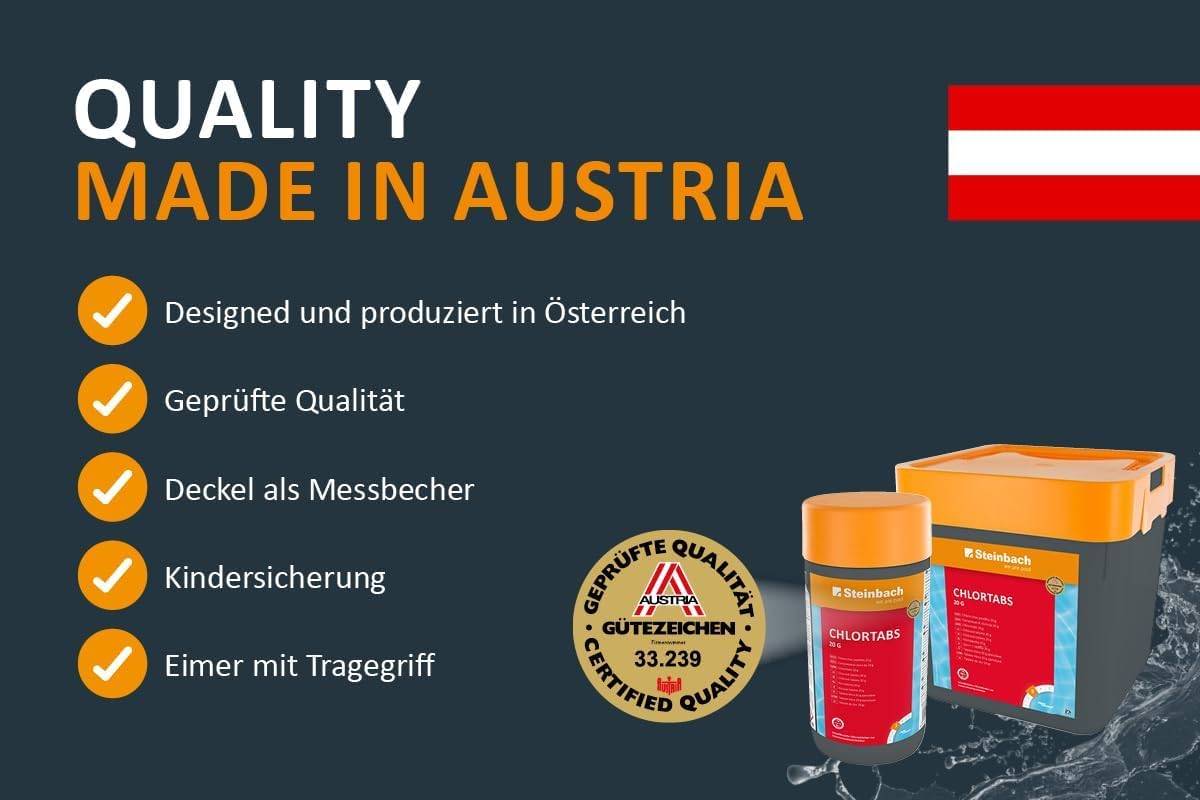 Steinbach Poolpflege Test-Set | Testkit für pH-Wert & freies Chlor + Chlortabs 20 g | Wasseranalyse & Desinfektion in einem Set | schnelllöslich &