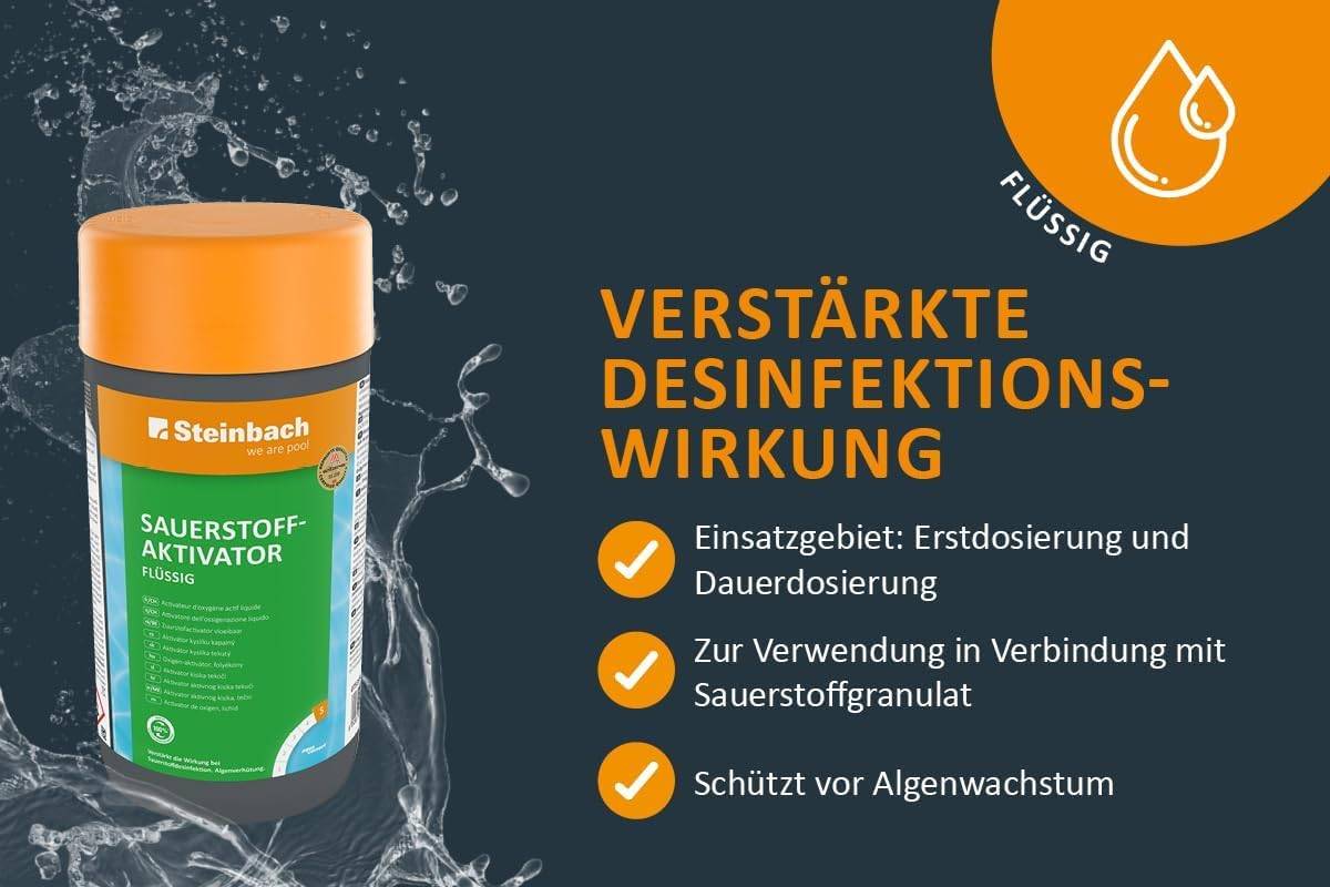 Steinbach Poolpflege Sauerstoffaktivator - 07535S01TV04-4l - Flüssiger Wirkverstärker bei Sauerstoffdesinfektion - Gegen Algenwachstum - Für Erstdo