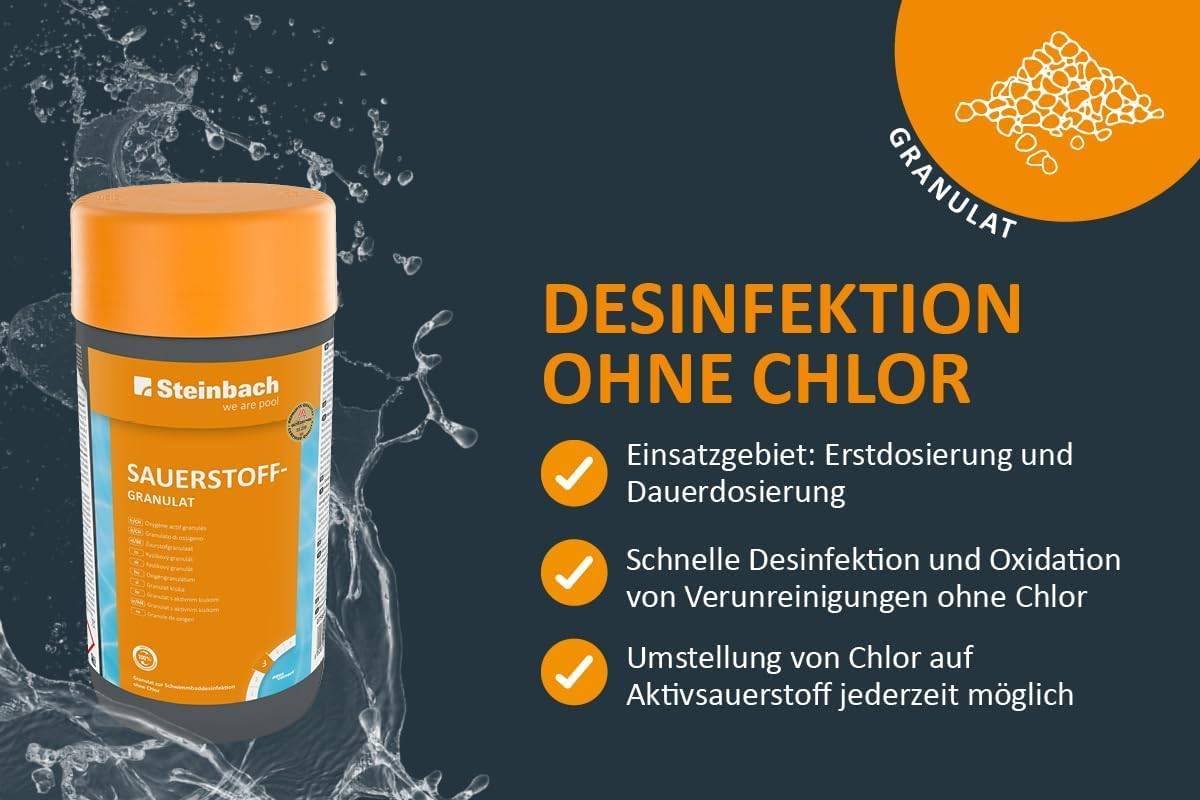 Steinbach | Wasserpflege Sauerstoff Starter Set I Pool Starterset für Einsteiger I Sauerstoffgranulat, Algezid, Sauerstoffaktivator, Testkit
