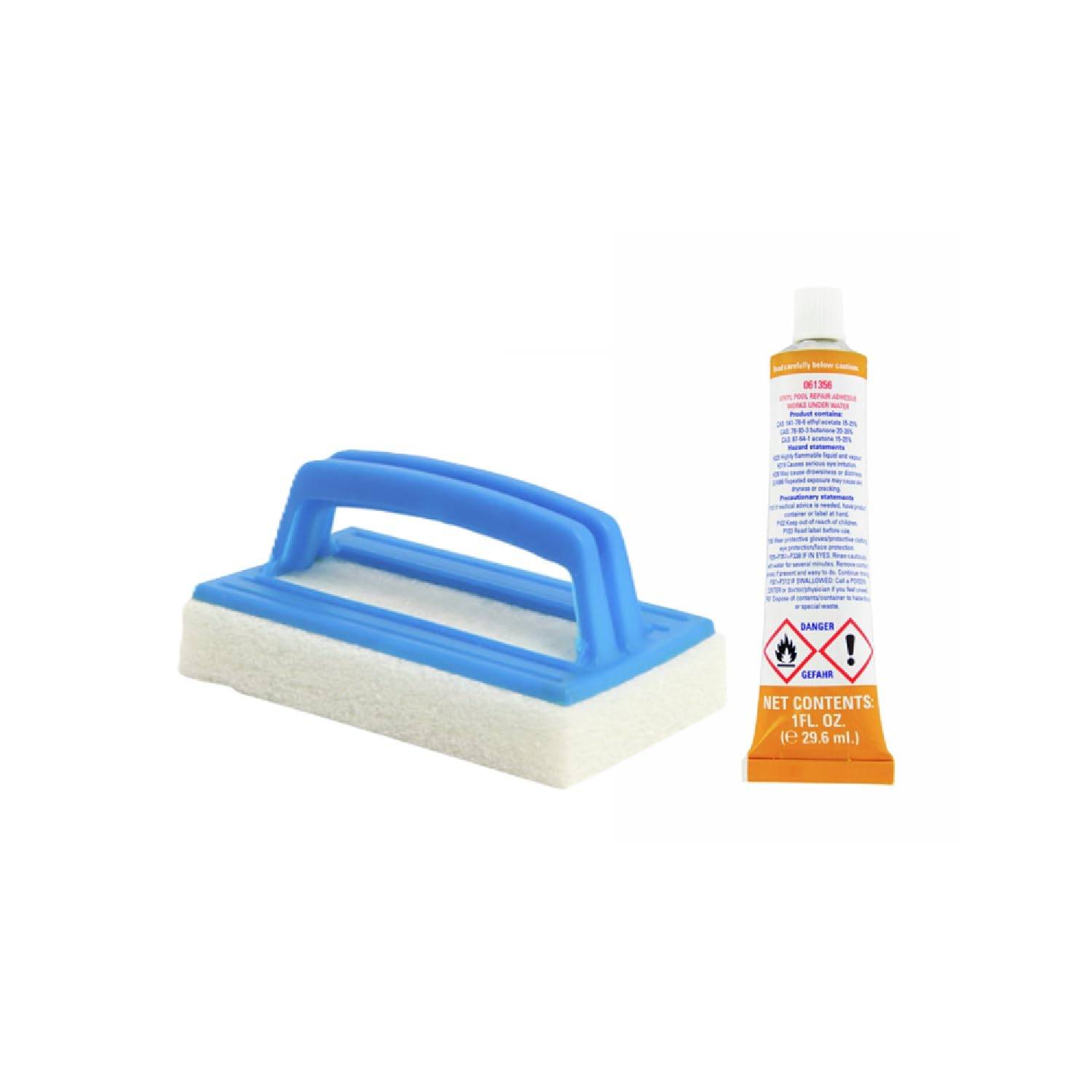 STEINBACH Unterwasser Reparatur-Set inkl. Handschrubber | für Vinyl-Folien | inkl. 260 cm² Folie (0,22 mm) & 30g Kleber | ideal für Poolfolie | Rep