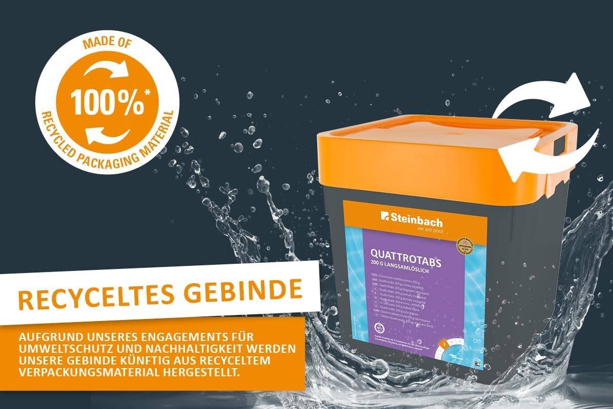 Steinbach Poolpflege Quattrotabs 200g langsamlöslich - XXL Vorratspackung - 15 kg - 4-in-1 Chlortabletten mit Flockungsmittel - pH-Stabilisator