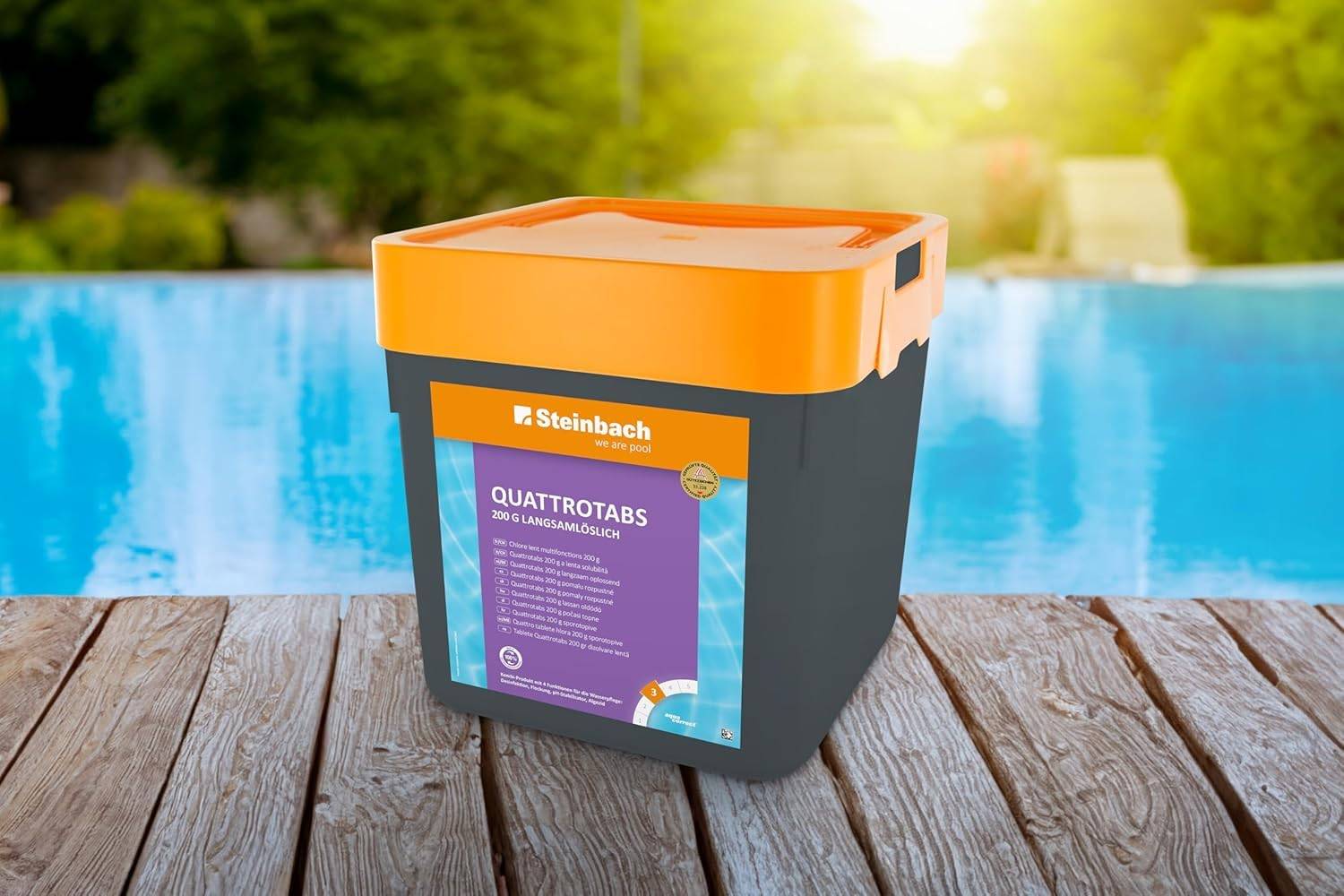 Steinbach Poolpflege Quattrotabs 200g langsamlöslich - XXL Vorratspackung - 15 kg - 4-in-1 Chlortabletten mit Flockungsmittel - pH-Stabilisator