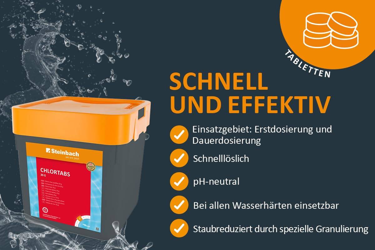 Steinbach | Chlortabs 20g | 5 kg | hochwertige Poolpflege | einfache Dosierung | ideal zur Wasserdesinfektion | langanhaltende Wirkung | perfekte
