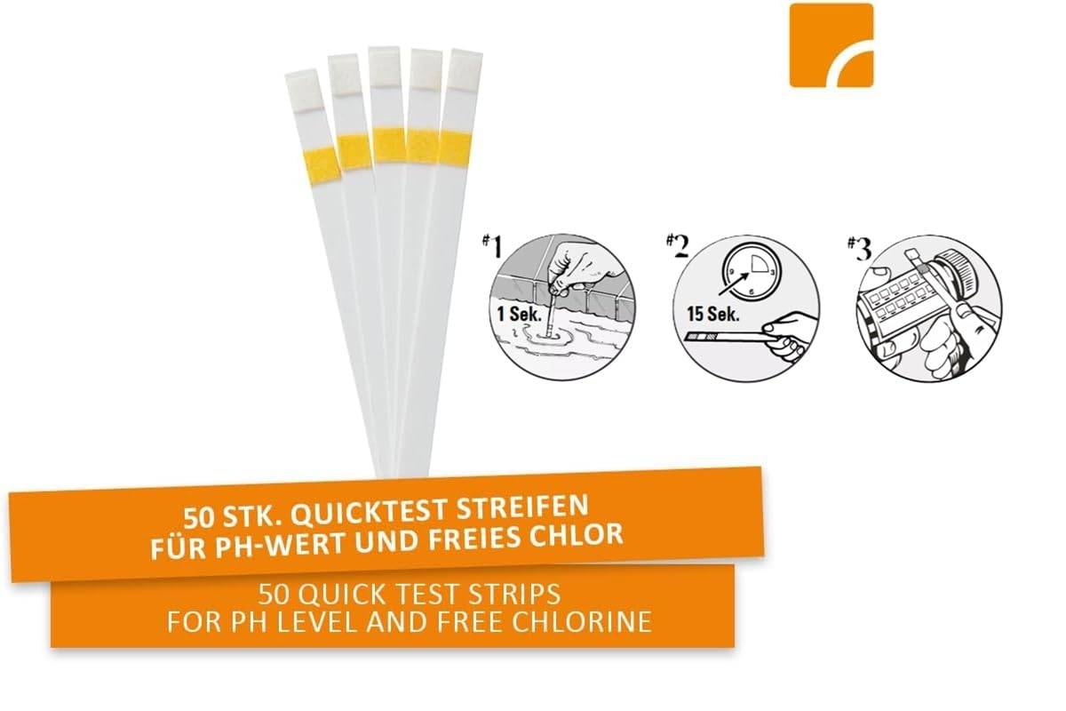 Steinbach Poolpflege Test-Set | Quicktest Streifen für pH-Wert & freies Chlor + Chlortabs 20g | Wasseranalyse & Desinfektion in einem Set | schnelll