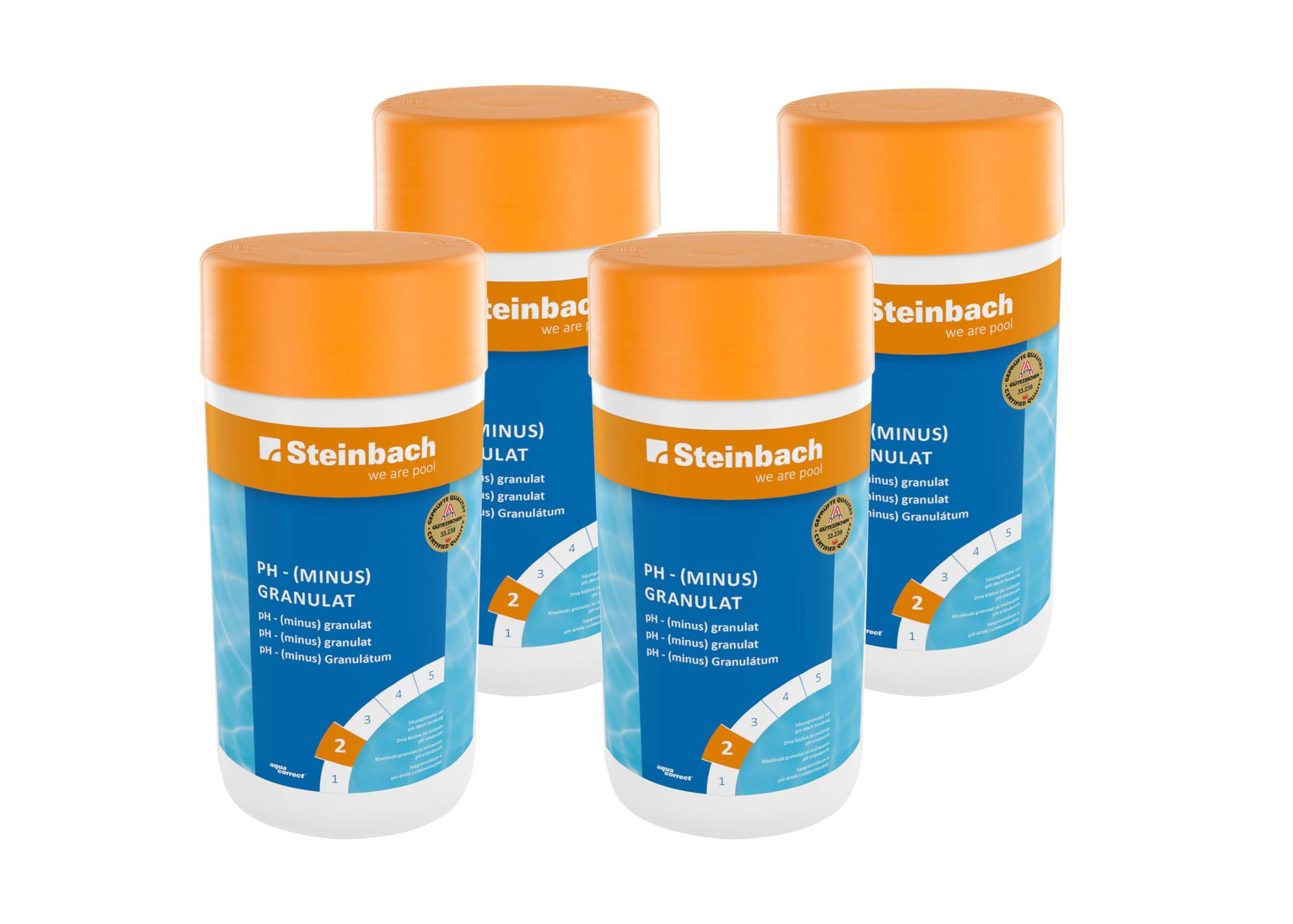 Steinbach Poolpflege pH-Minus Granulat – 0753001TS04 – 4 Stück | 1,5 kg – Zur pH-Wert-Senkung im Pool/Gut löslich & staubreduziert/Für bess