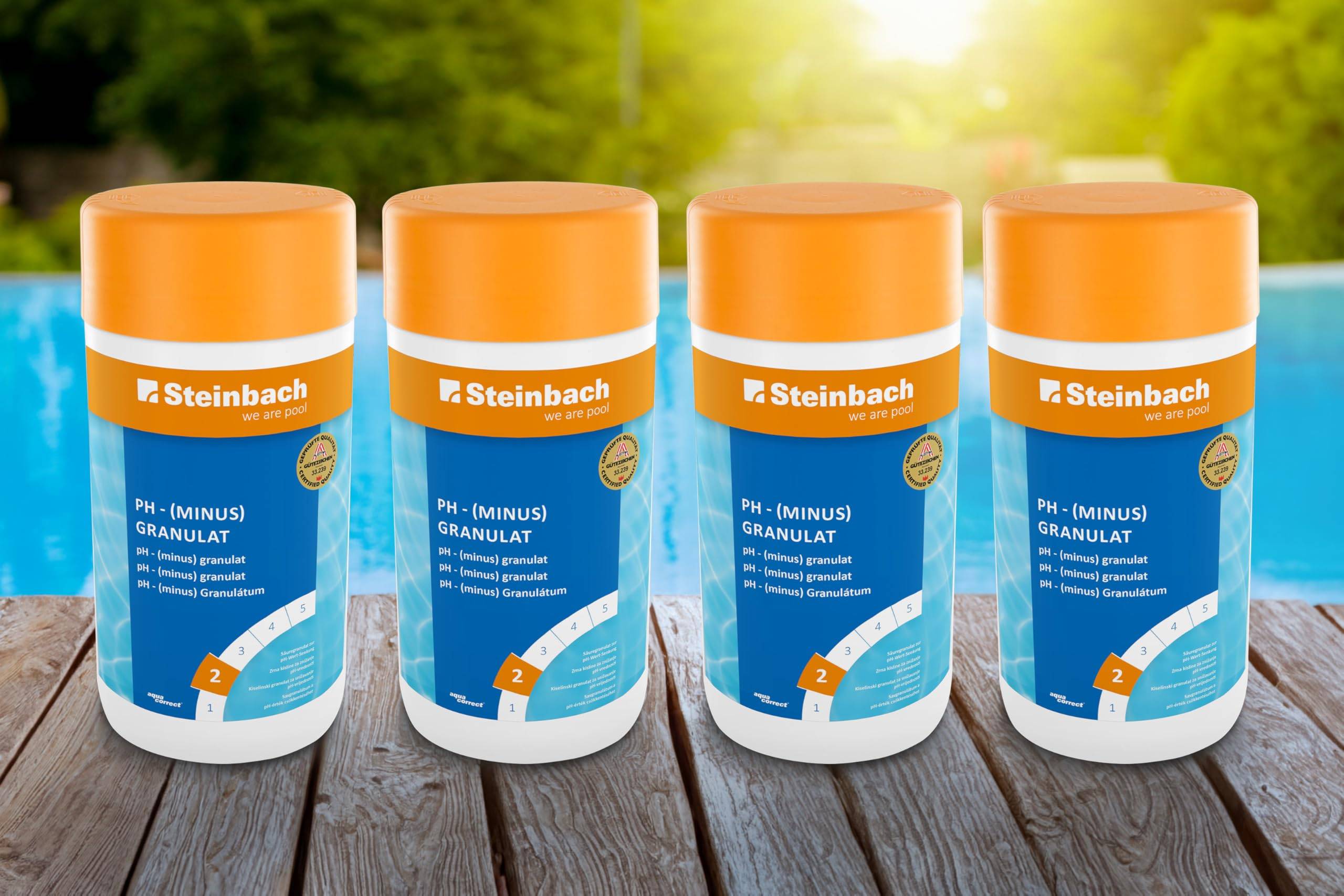 Steinbach Poolpflege pH-Minus Granulat – 0753001TS04 – 4 Stück | 1,5 kg – Zur pH-Wert-Senkung im Pool/Gut löslich & staubreduziert/Für bess