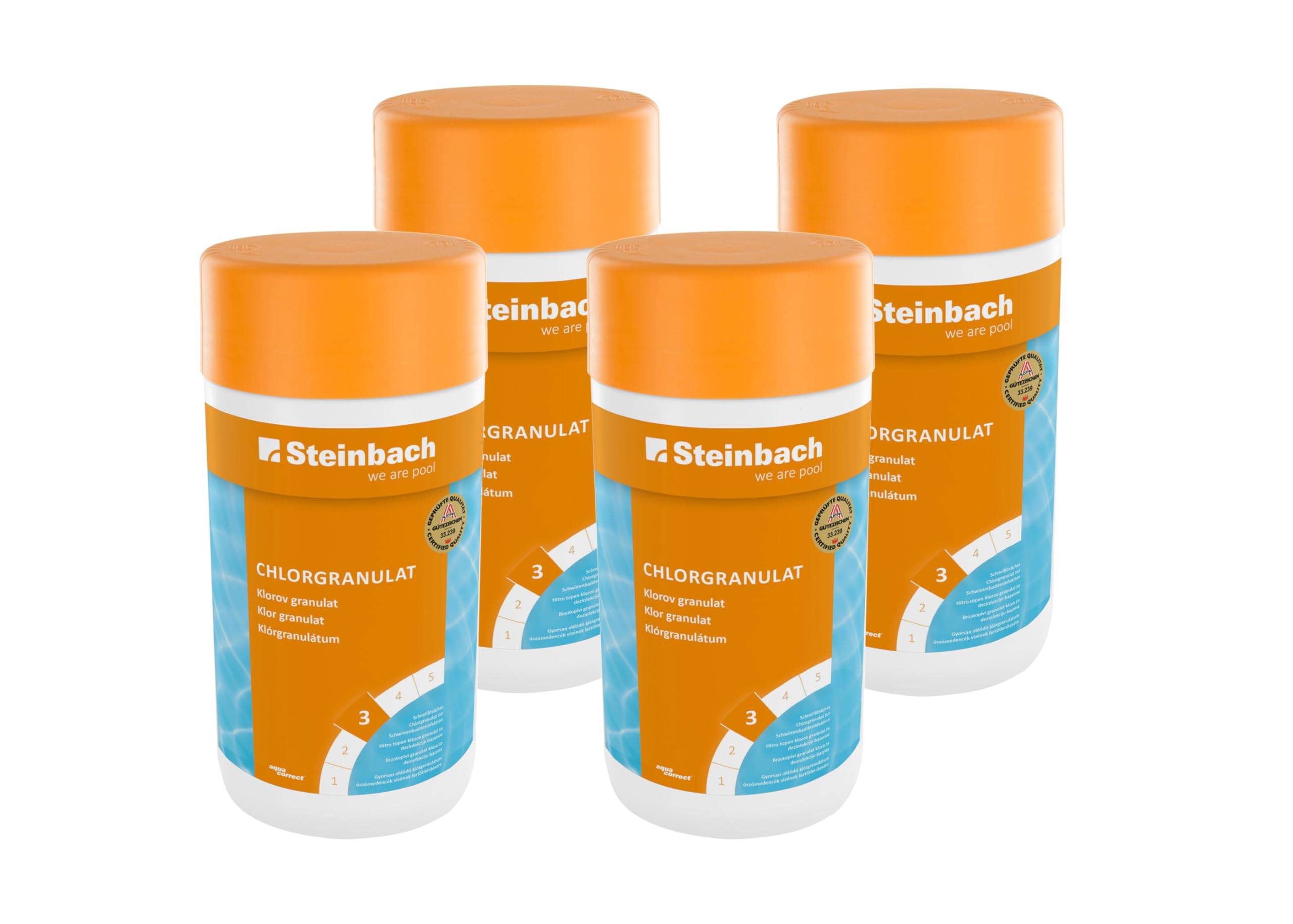 Steinbach Poolpflege Chlorgranulat – 0751201TS04 – 4x1 kg – Schnelllöslich/Effektiv/Neutralisierend – auch für Erstdosierung und Schockbehan