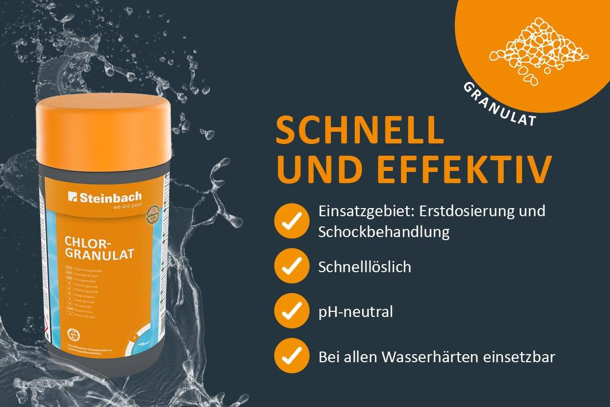 Steinbach Poolpflege Chlorgranulat - 0751201TV08-8X 1 kg - Schnelllöslich - Effektiv - Neutralisierend - auch für Erstdosierung und Schockbehandlung