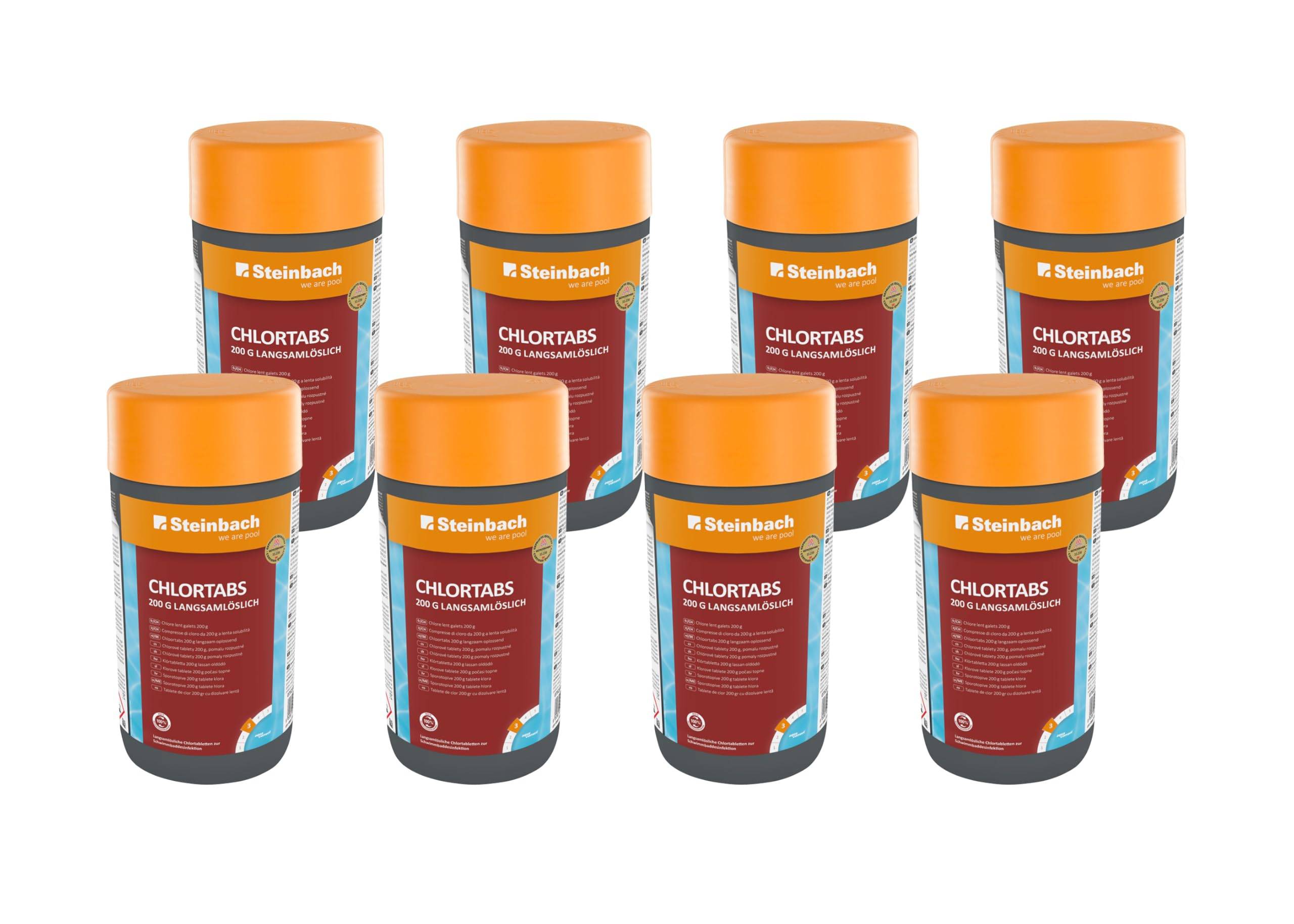 Steinbach Poolpflege Chlortabs 200g langsamlöslich - 0752201TV08-8X 1kg - pH-neutral & kalkfrei - Für Dauerdesinfektion - Rückstandsfreie Auflösun