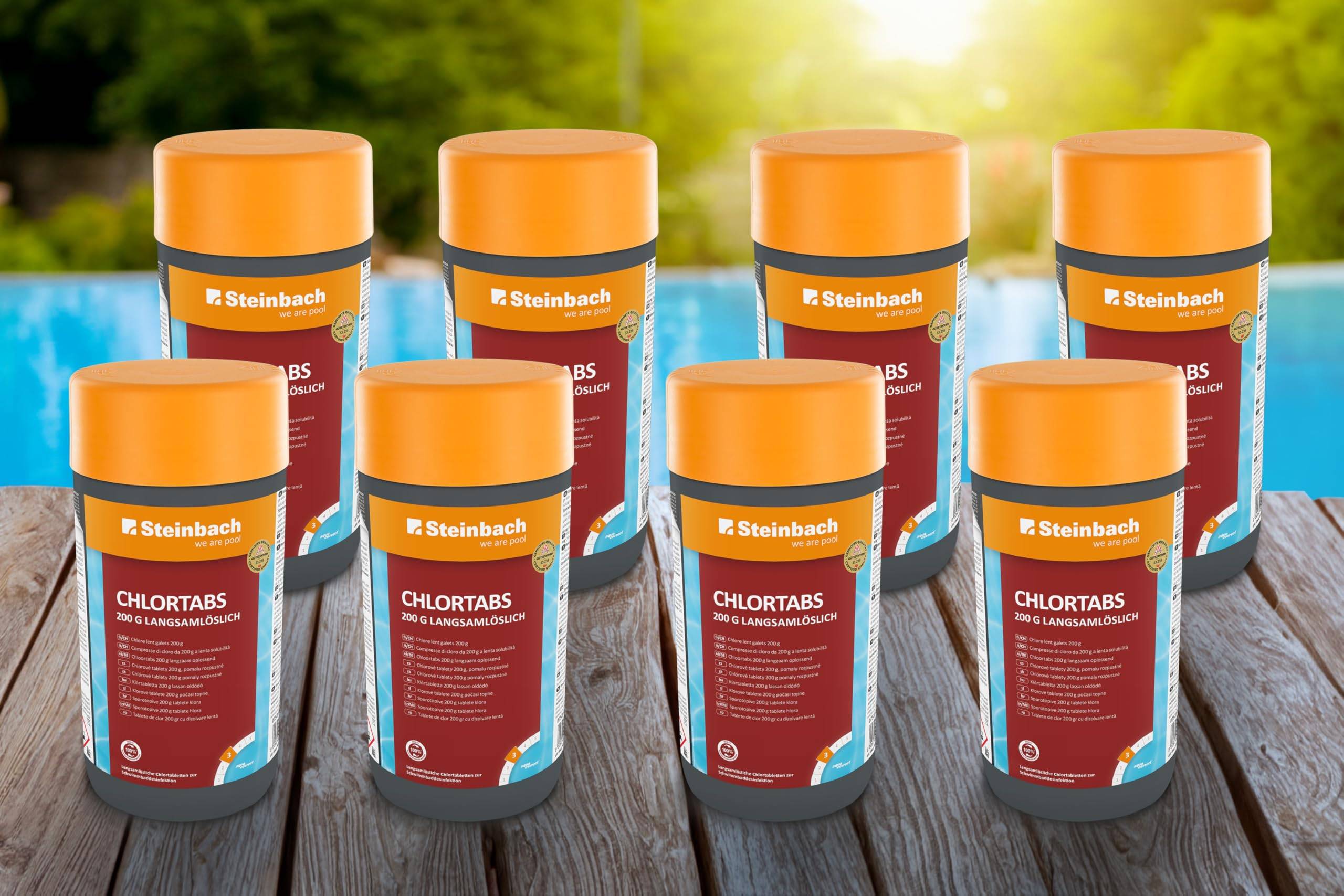 Steinbach Poolpflege Chlortabs 200g langsamlöslich - 0752201TV08-8X 1kg - pH-neutral & kalkfrei - Für Dauerdesinfektion - Rückstandsfreie Auflösun