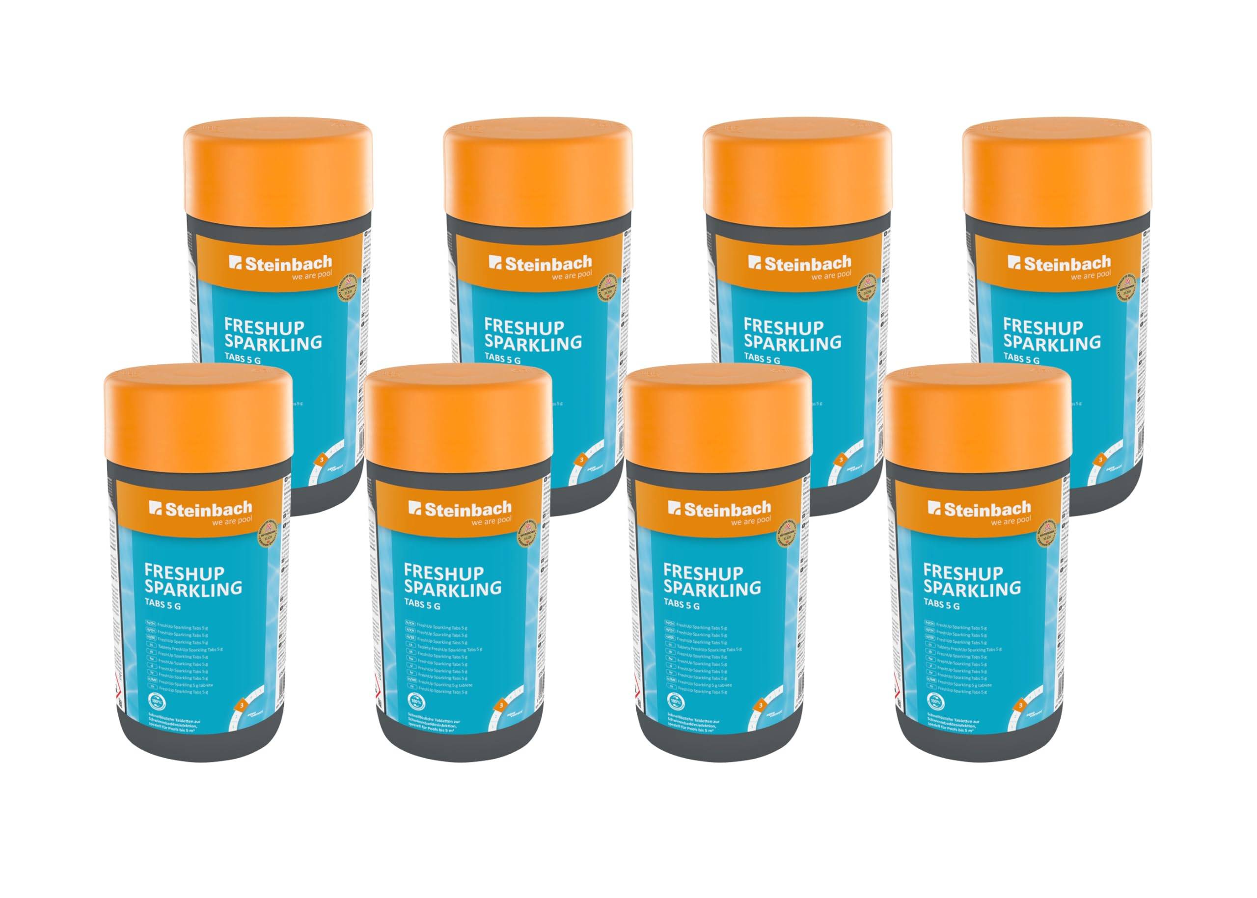 Steinbach Poolpflege FreshUp Sparkling Tabs 5g - 0757001TV08-8X 1 kg - Schnelllösliche Chlortabletten für Pools bis 5m³ - Gegen Algen, Pilze & Trü