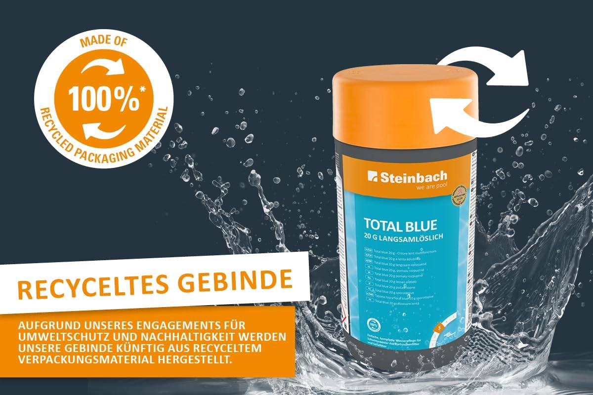 Steinbach Poolpflege Total Blue - 0752301TV08-8X 1kg - 20g Multifunktionstabletten - Langsamlöslich & pH-neutral - Gegen Pilze, Viren & organische