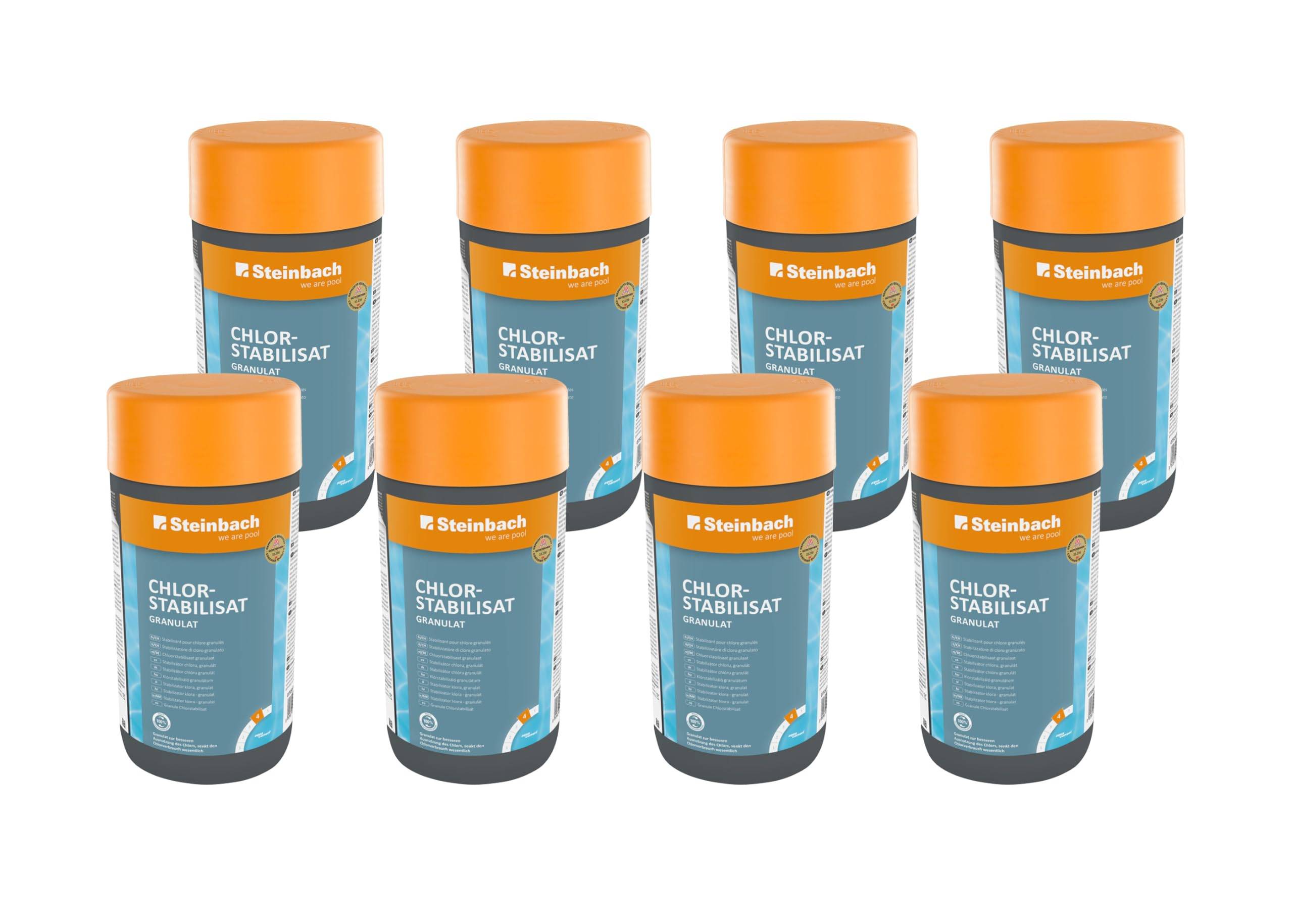 Steinbach Poolpflege Chlorstabilisator - 0755601TV08-8X 1 kg - Verhindert Chlorabbau durch UV-Strahlung & Hitze - Für geringeren Chlorverbrauch