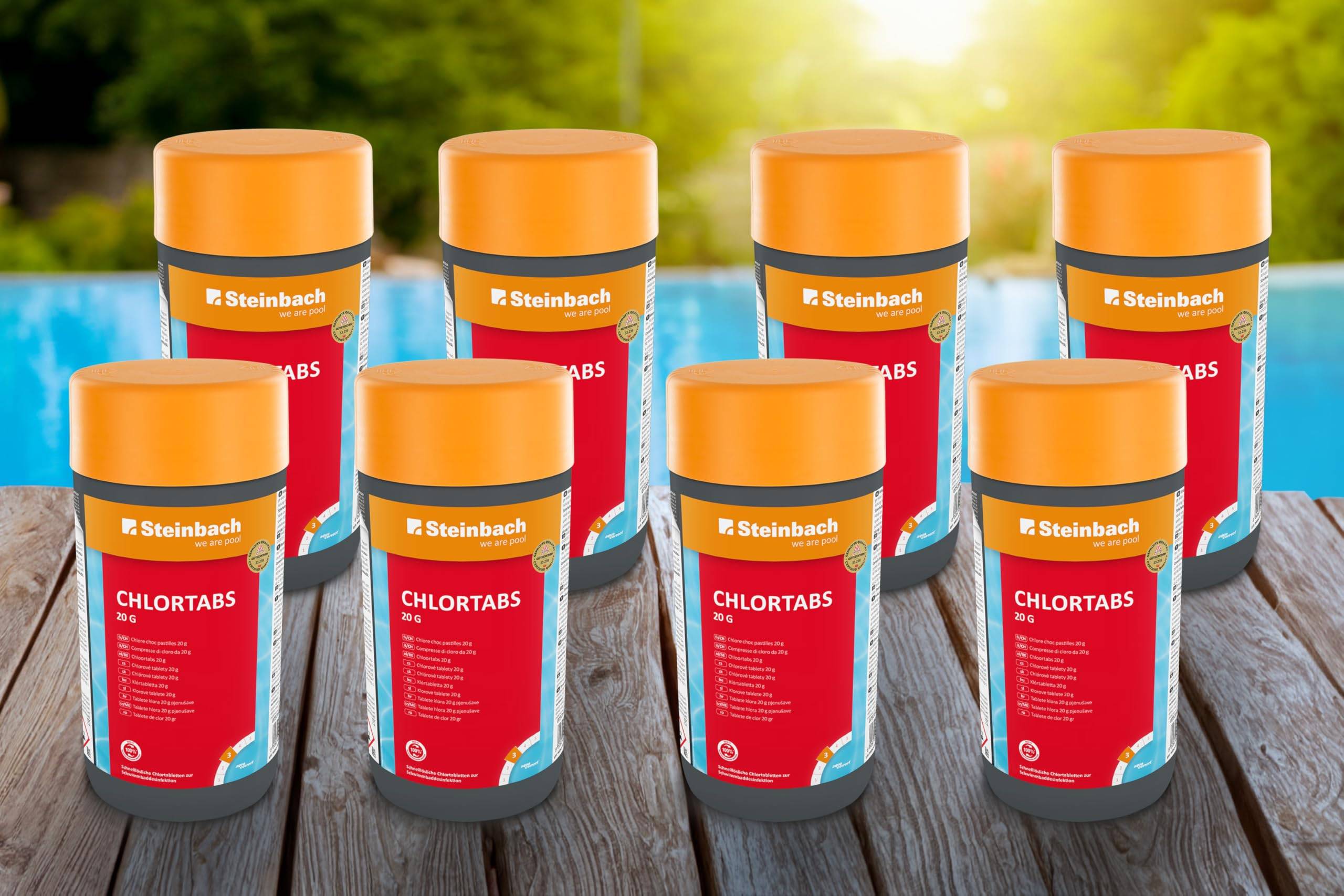 Steinbach Poolpflege Chlortabs 20g schnelllöslich - 0757201TV08-8X 1 kg - Für Erstdosierung & Dauerdosierung in kleinen Pools - Wirkt gegen Pilze