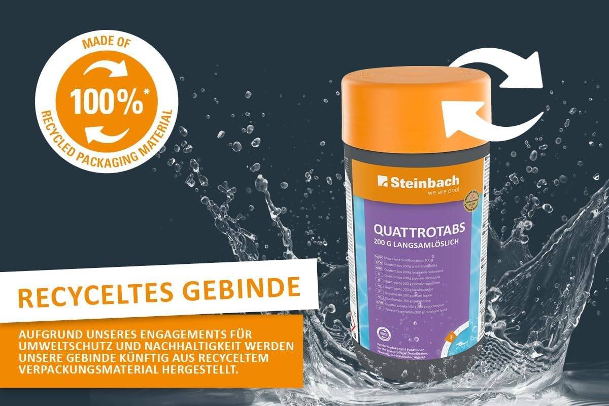 Steinbach Poolpflege Test-Set | Quicktest Streifen für pH-Wert & freies Chlor + Quattrotabs 200g | Wasseranalyse & Desinfektion in einem Set