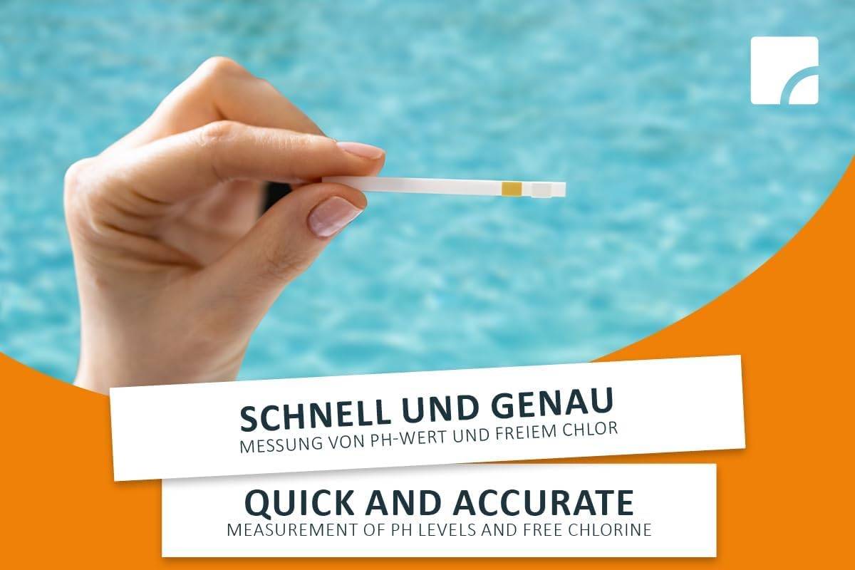 Steinbach Poolpflege Test-Set | Quicktest Streifen für pH-Wert & freies Chlor + Quattrotabs 200g | Wasseranalyse & Desinfektion in einem Set