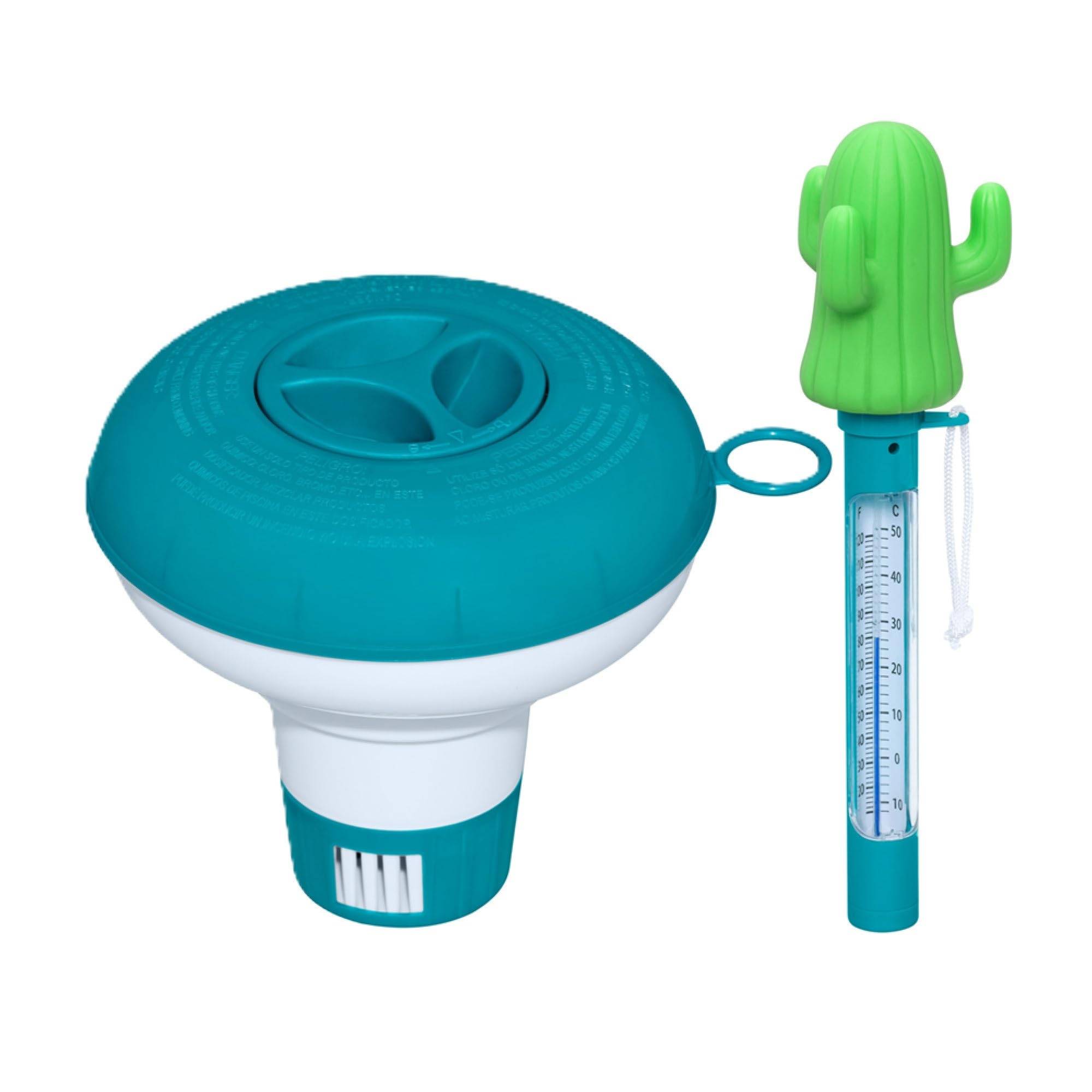 Bestway Poolzubehör-Set | schwimmendes Thermometer Kaktus 25cm & Dosierschwimmer Ø 12,5cm | Pooltemperatur & Chlordosierung | stylisch & funktional