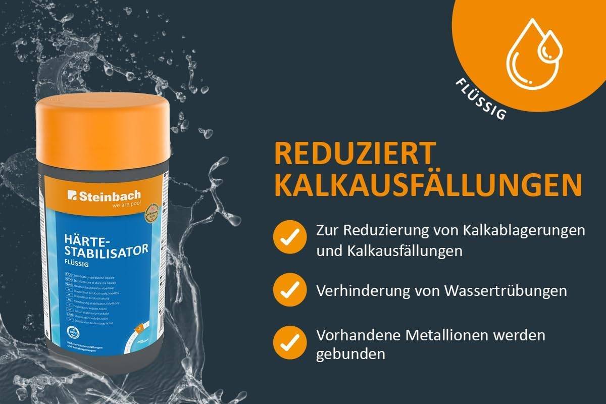 Steinbach Härtestabilisator flüssig 1 l | gegen Kalkausfällungen & Ablagerungen | verhindert Wassertrübungen | bindet Metallionen im Poolwasser
