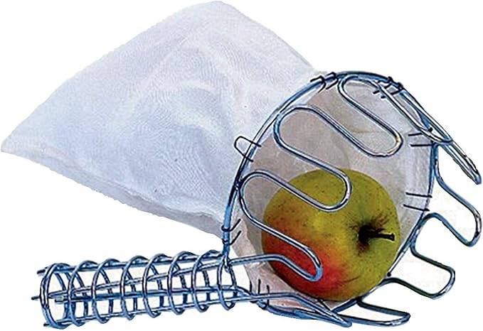Neustanlo | Obstpflücker Komfort | Drahtteile verzinkt | Ø 130 mm | Leinensack Beutel | Apfelpflücker | Erntehelfer | Obstsammler