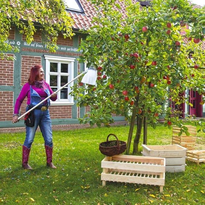 Neustanlo | Obstpflücker Komfort | Drahtteile verzinkt | Ø 130 mm | Leinensack Beutel | Apfelpflücker | Erntehelfer | Obstsammler