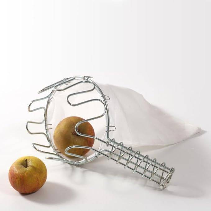 Neustanlo | Obstpflücker Komfort | Drahtteile verzinkt | Ø 130 mm | Leinensack Beutel | Apfelpflücker | Erntehelfer | Obstsammler