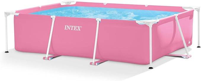 Intex 28266EH 2,1 m x 10,2 cm rechteckiger Metallrahmen über dem Boden Outdoor Hinterhof Schwimmbad rosa