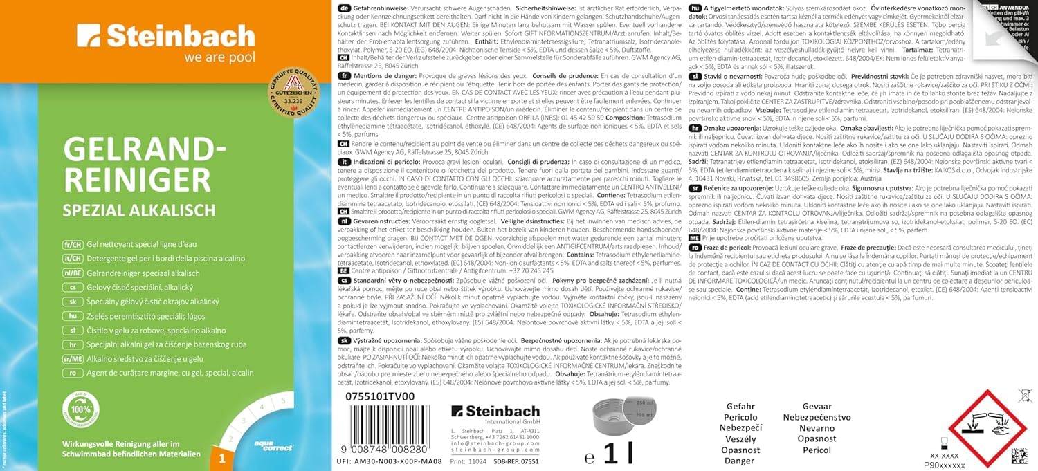 STEINBACH Gelrandreiniger Spezial alkalisch 5 l | gegen Schmutz-, Fett- & Rußränder | dickflüssig & haftstark | für Folie, Fliesen & Kunststoff |