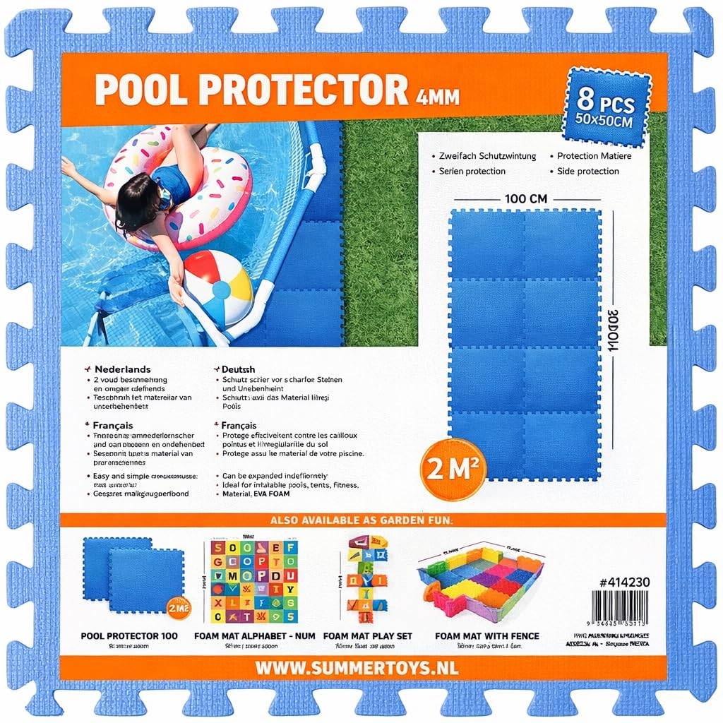 NEUSTANLO Pool Fliesen Set 8 Stück | 50x50 cm Pool Bodenschutzmatten | 4 mm Puzzle Stecksystem | rutschfest & wasserabweisend | Pool Unterlage für