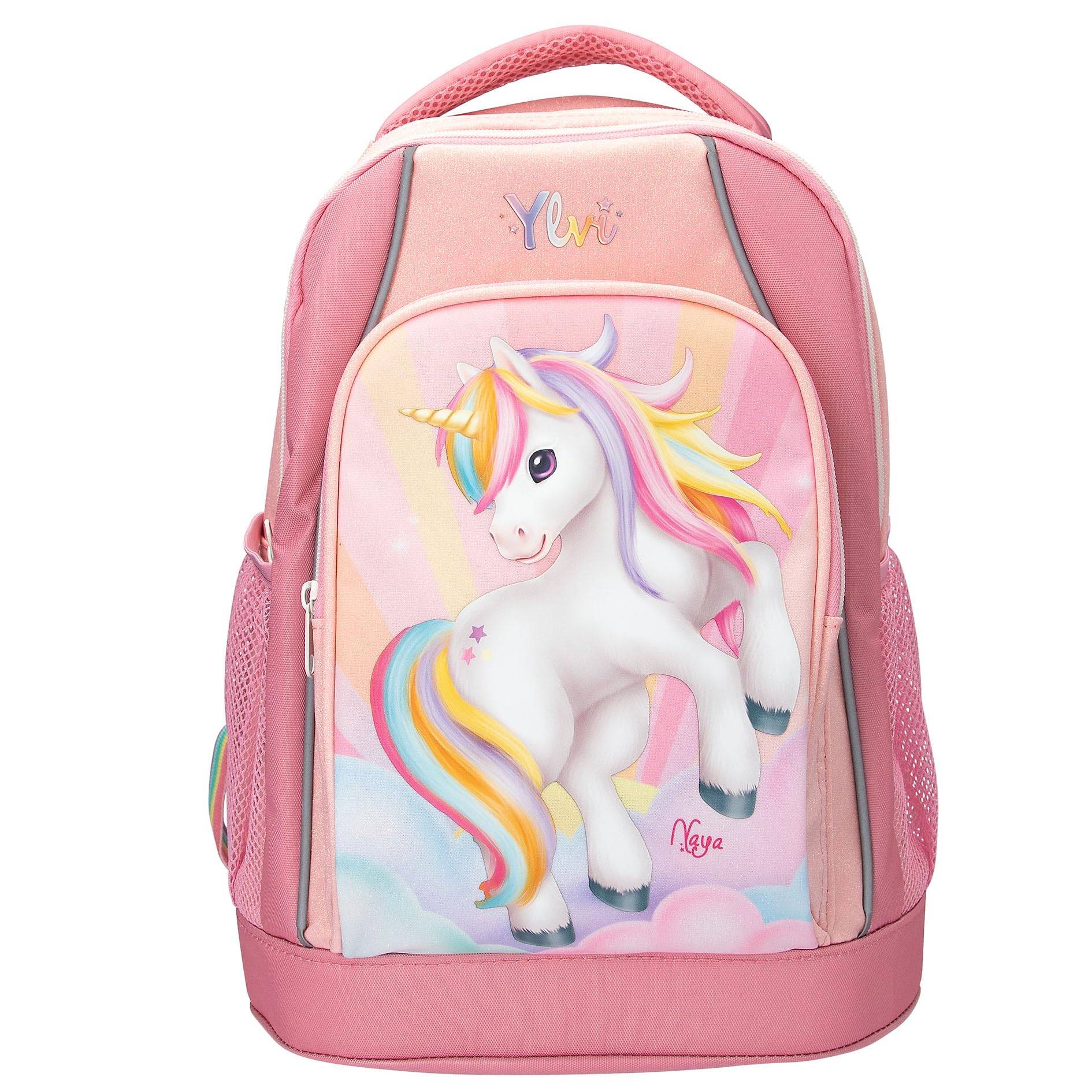 Depesche 14038 Ylvi Sugar Pop - Schulrucksack in Rosa, mit Einhorn Motiv und glitzernden Details, Schultasche mit verstellbaren Trägern