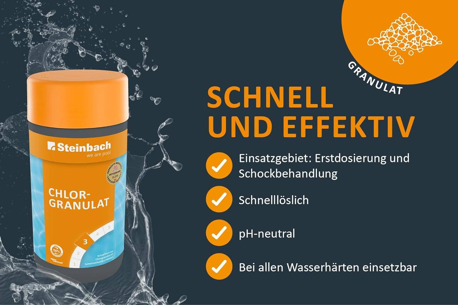 Steinbach | Poolpflege Starter-Set | Chlorgranulat 1 kg + Kristallklar flüssig 1 l | Perfektes Set zur Reinigung und Wartung | Ideal zur