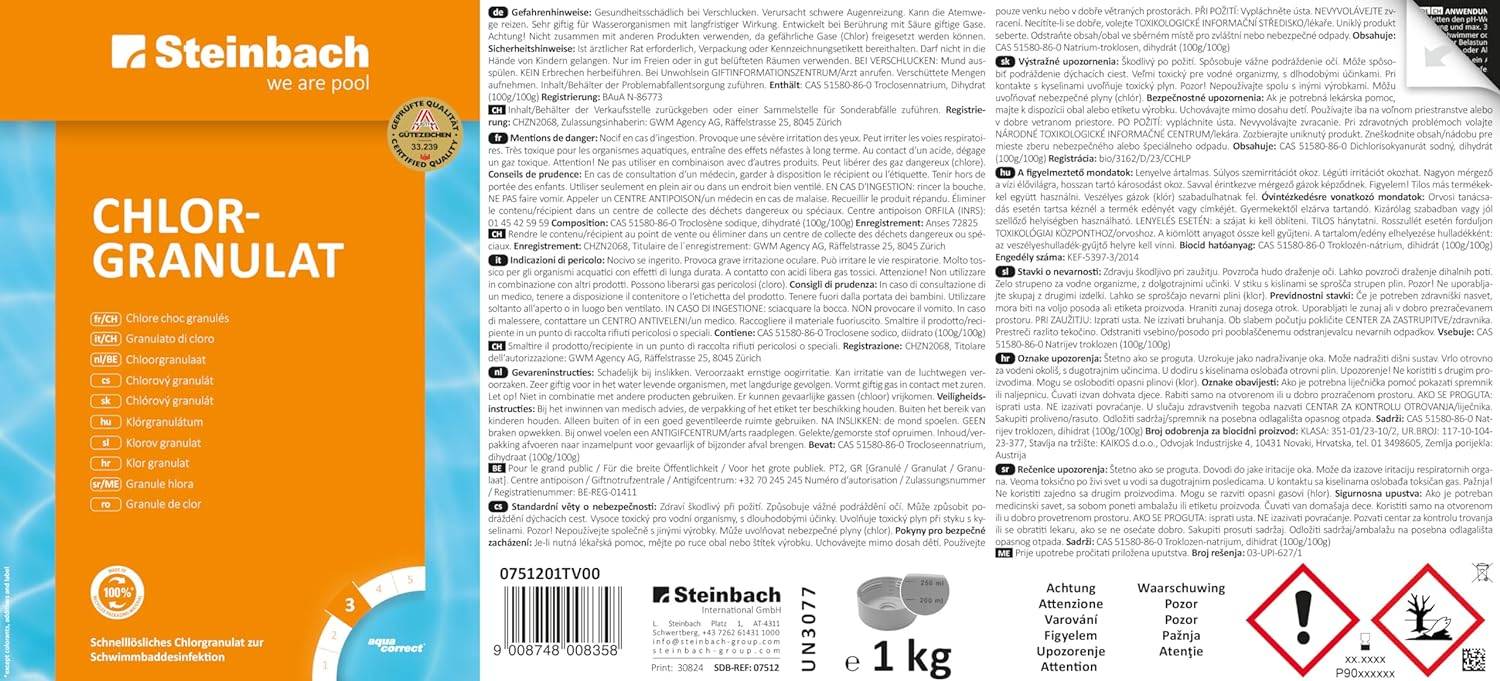 Steinbach | Poolpflege Starter-Set | Chlorgranulat 1 kg + Kristallklar flüssig 1 l | Perfektes Set zur Reinigung und Wartung | Ideal zur