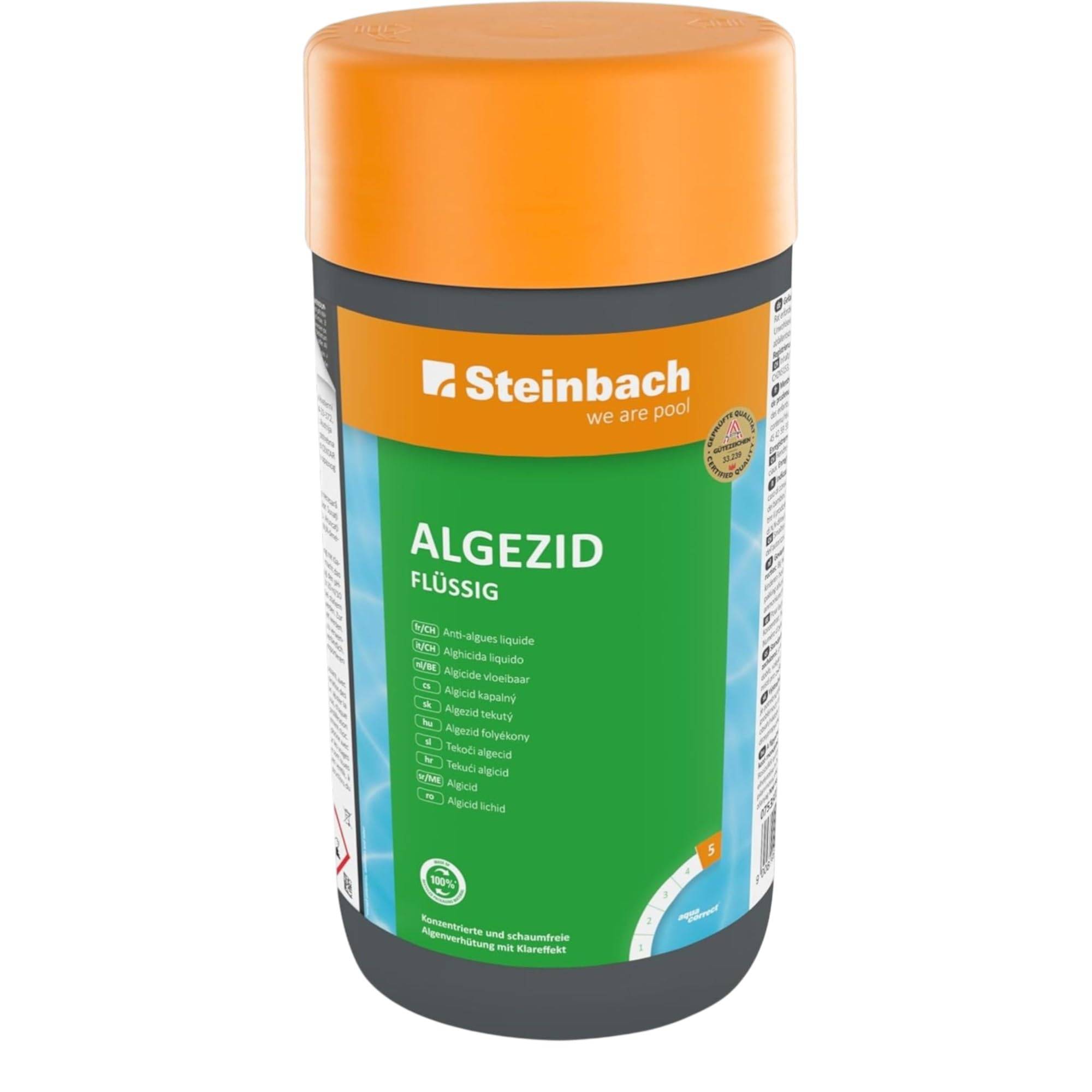 Steinbach Algizid Algenverhütung 1 l | Algenvernichter für Pool & Schwimmbad | präventiver Schutz vor Algen Bakterien & Pilzen | für sauberes klar
