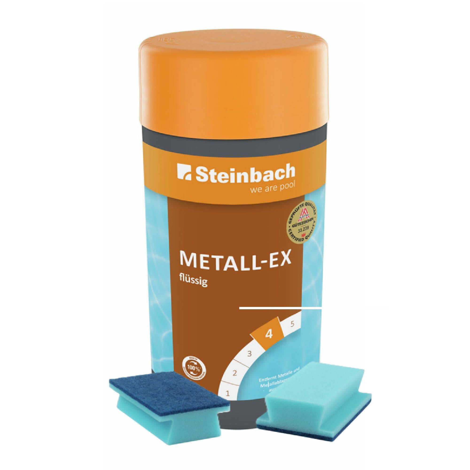 Steinbach | Pool Reinigungs-Set | Metall-EX flüssig 1l + Handschrubber Doppelpack | entfernt Metalle & Ablagerungen | ideal für Beckenböden, Wände