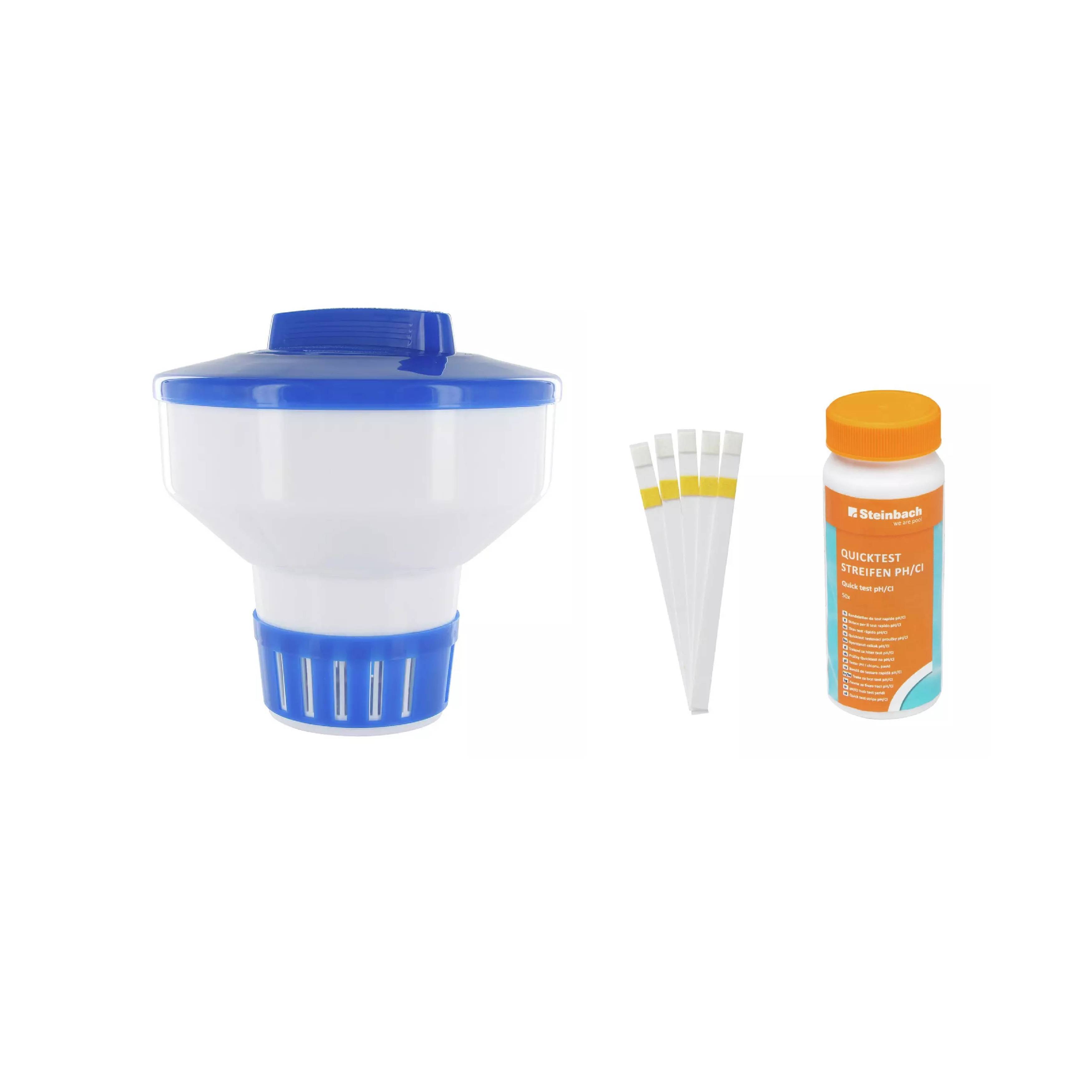 Steinbach | Teststreifen Kit inkl. Dosierschwimmer Maxi | 18 cm Ø | Poolwasser sauber und kristallklar