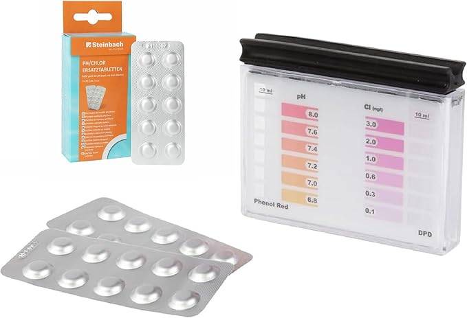 STEINBACH | Testkit für pH-Wert und freies Chlor | Pooltest Starter-Kit inkl. je 40 Tabletten Chlor DPD1 und pH-Wert Phenol Red | Genaue, schnelle