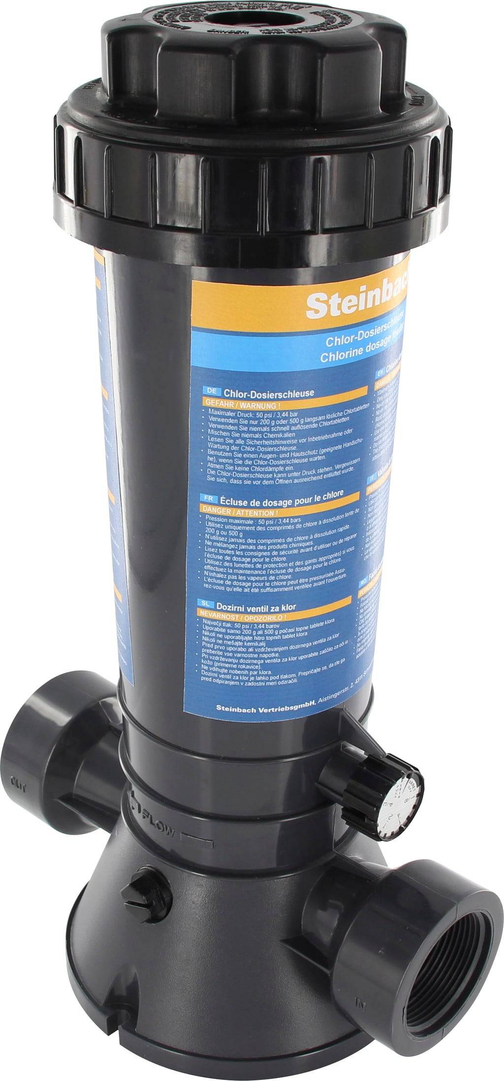 Steinbach Chlor-Dosierschleuse | für Langzeit-Chlortabletten | robustes Kunststoffdesign | 1,5 Zoll Innengewinde | effizient und einfach im Gebrauch