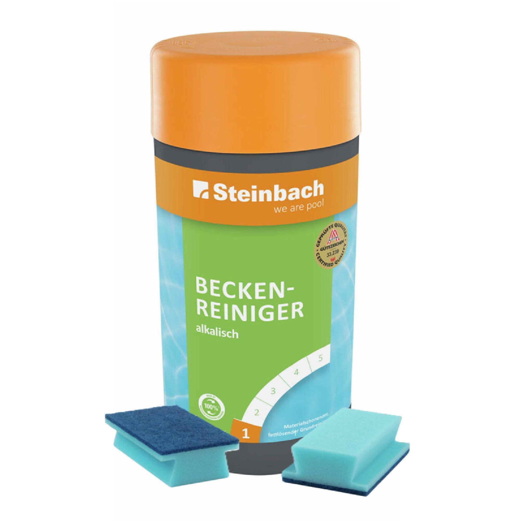 Steinbach | Beckenreiniger-Set alkalisch 1l + Handschrubber Doppelpack | gegen Fett, Kalkseife & Schmutz | materialschonend & effektiv | für Innen-