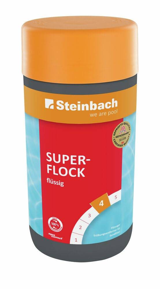 STEINBACH Superflock flüssig 1 l | Flockungsmittel für Pools mit Sandfilter | entfernt Trübungen & bindet Schwebstoffe | für glasklares Wasser |