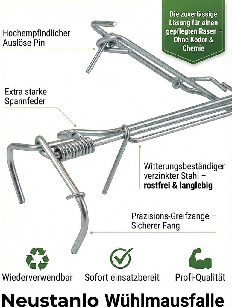 Neustanlo Wühlmausfalle | 2 Stück | robuste Metallfalle gegen Wühlmäuse | einfache Handhabung | wiederverwendbar | effektive Schadnagerbekämpfung