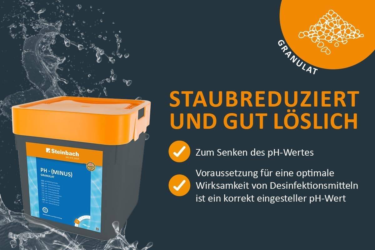 Steinbach Poolpflege pH-Minus Granulat - 0753005TV00 - 22,5 kg - Zur pH-Wert-Senkung im Pool/Gut löslich & staubreduziert/Für bessere Wirksamkeit vo