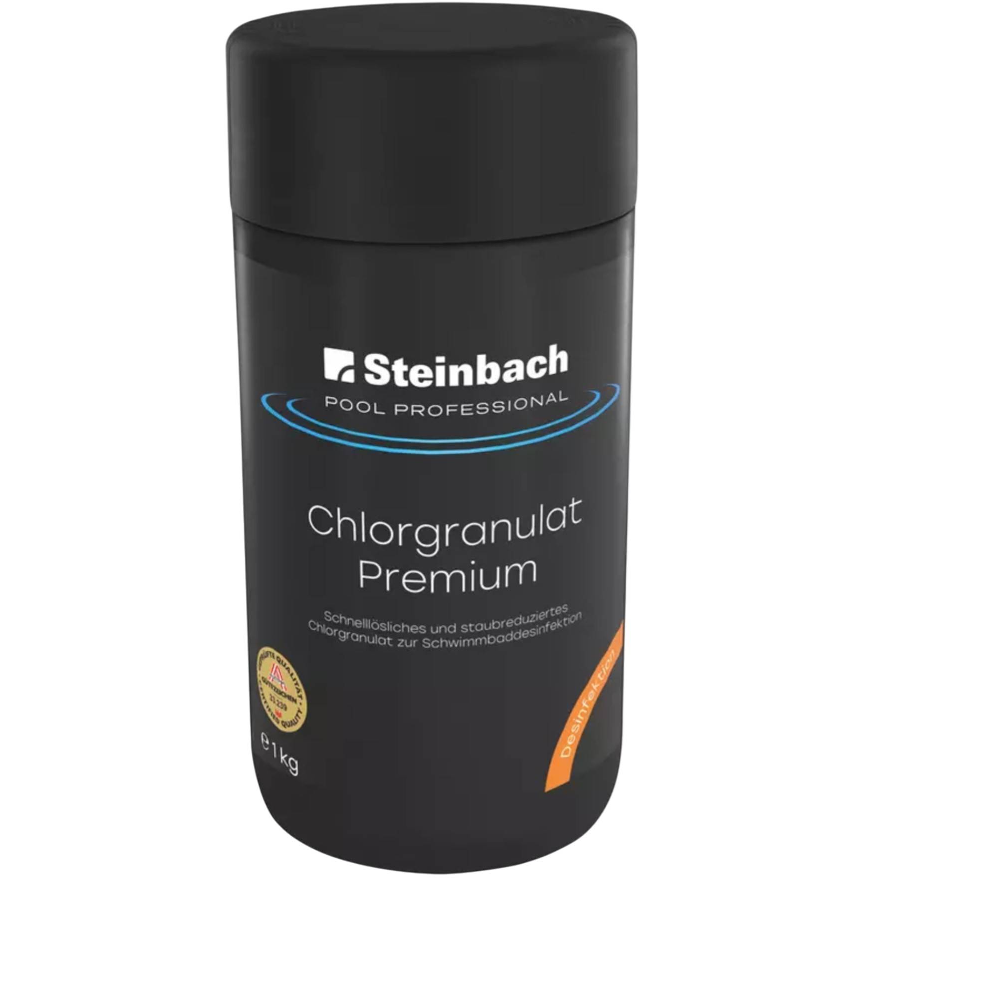 Steinbach Pool Professional Chlorgranulat Premium 1 kg | schnelllöslich & staubarm | pH-neutral | für Erstdosierung & Schockbehandlung | Pool Desinf