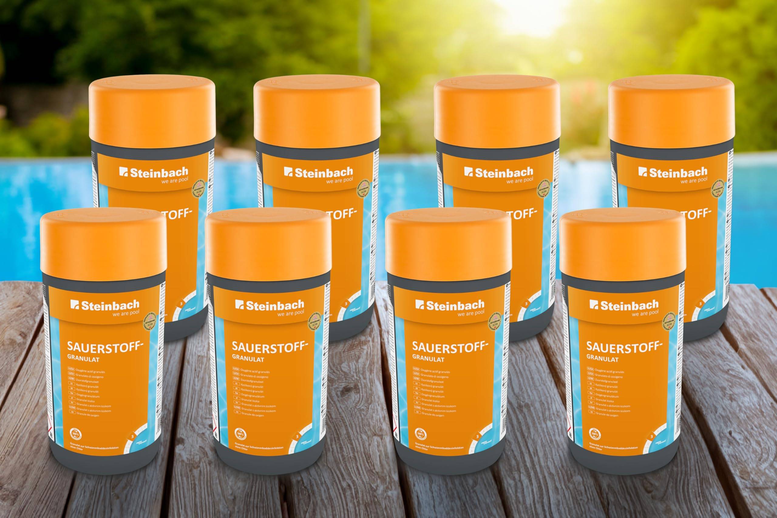 Steinbach Poolpflege Sauerstoffgranulat - 0756001TV08-8X 1 kg - Pooldesinfektion ohne Chlor - mit Aktivsauerstoff - Schnelle Desinfektion