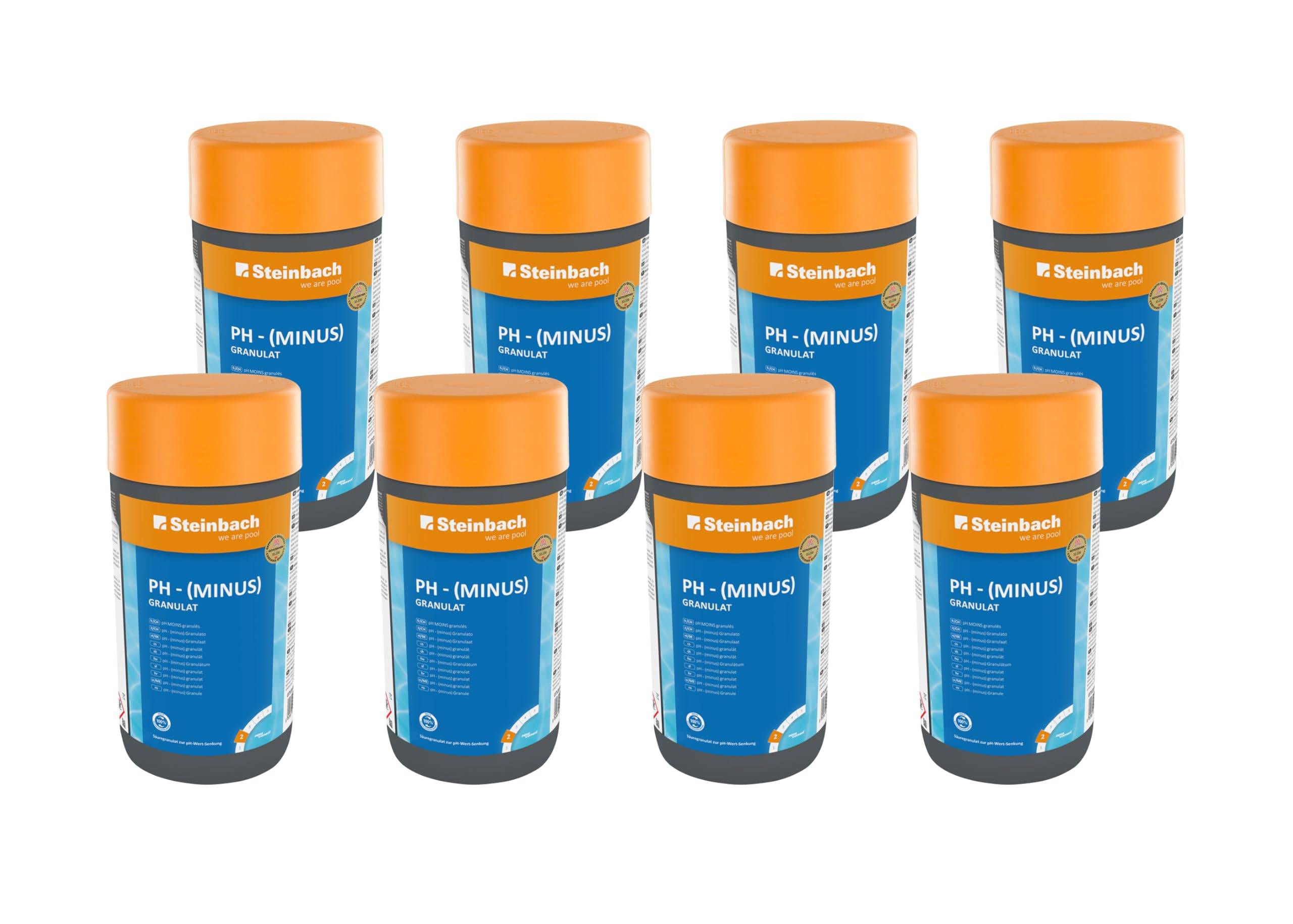 Steinbach Poolpflege pH-Minus Granulat - 0753001TV08-8X 1,5 kg - Zur pH-Wert-Senkung im Pool - Gut löslich & staubreduziert - Für bessere Wirksamkei