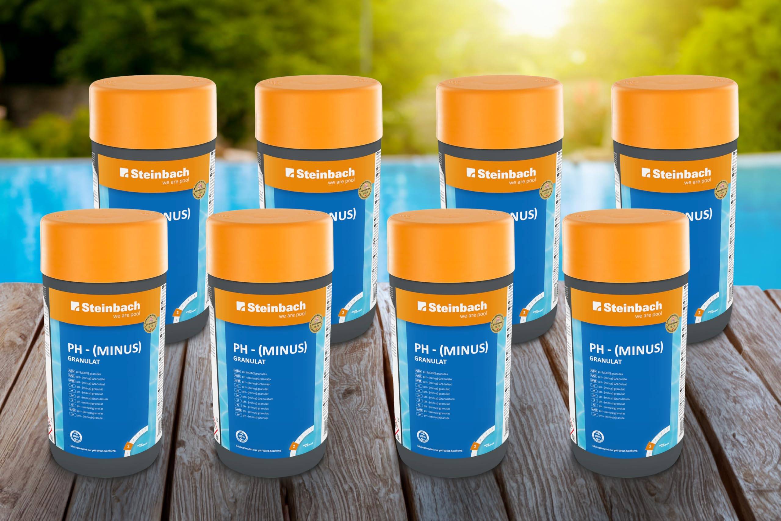 Steinbach Poolpflege pH-Minus Granulat - 0753001TV08-8X 1,5 kg - Zur pH-Wert-Senkung im Pool - Gut löslich & staubreduziert - Für bessere Wirksamkei