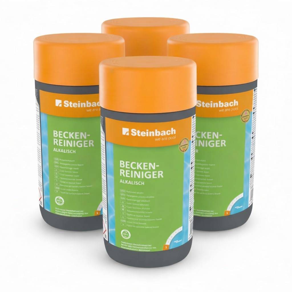 STEINBACH Poolpflege Beckenreiniger alkalisch - 0755001TV04-4x1l - Grundreiniger gegen Fett, Kalkseife & Schmutz - Für Pool, Beckenrand & Sanitärber